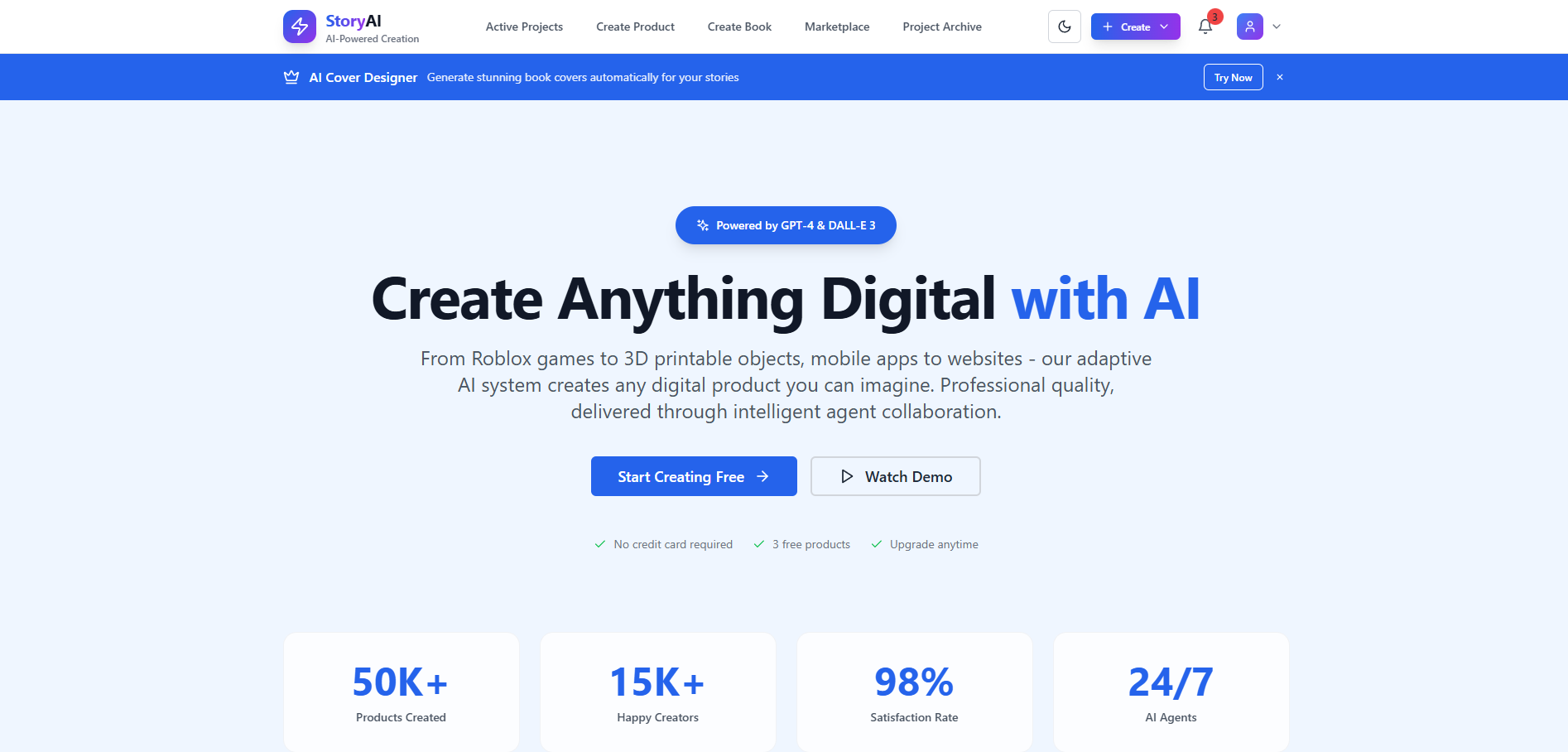 Agentscorp - An AI powered creation site allowing users to create any digital product. Create books, game files, ...