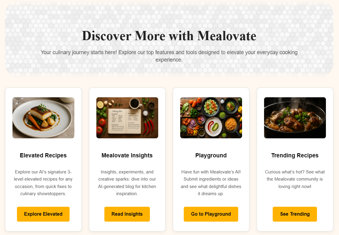 Mealovate.com - An AI powered recipe website where classic dishes are elevated and AI inspired recipes turn up the h...